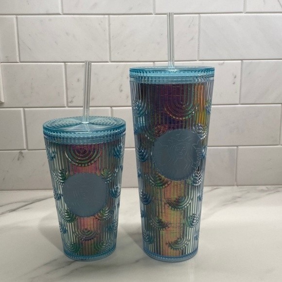 Starbucks - Limited Edition Iridescent Teal/Aqua Mermaid Straw Tumbler Set - Picture 1 of 7